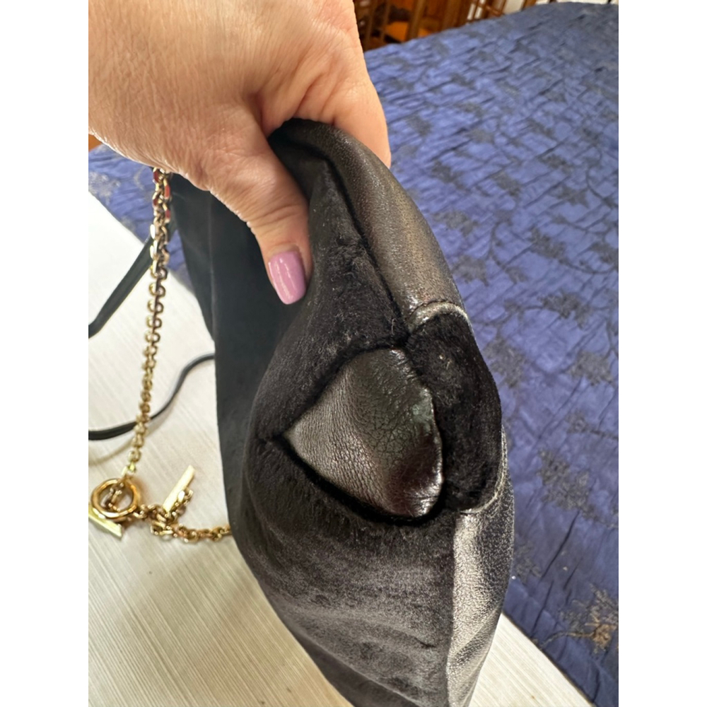 Jimmy Choo Black Leather & Suede Shoulder Bag w: Gold Chain - Picture 12 of 15
